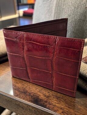 Vintage Italian Genuine Alligator Bifold Wallet Brown Glazed Made in Italy